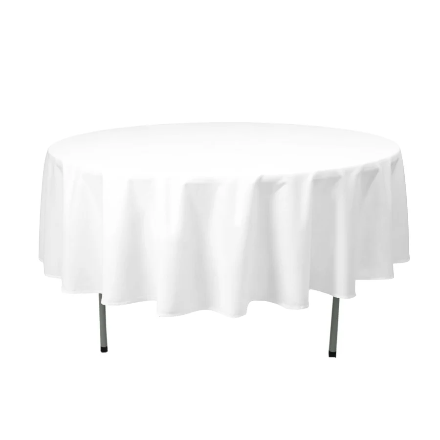 90" Round White Polyester Tablecloth