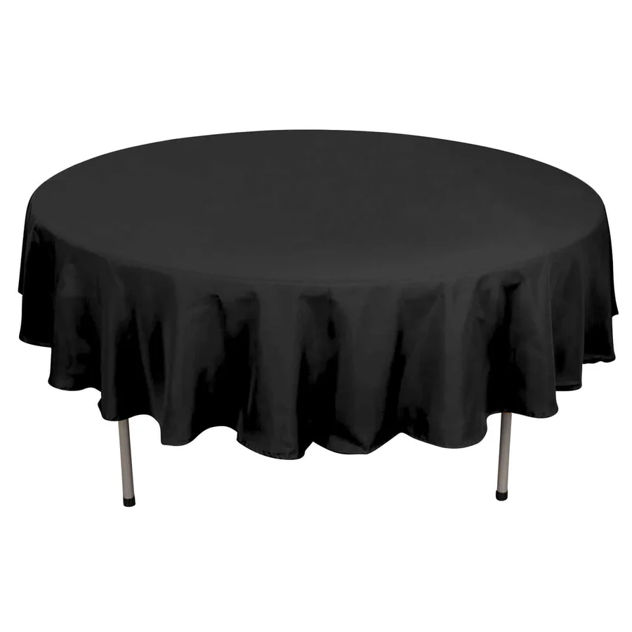 90" Round Black Polyester Tablecloth